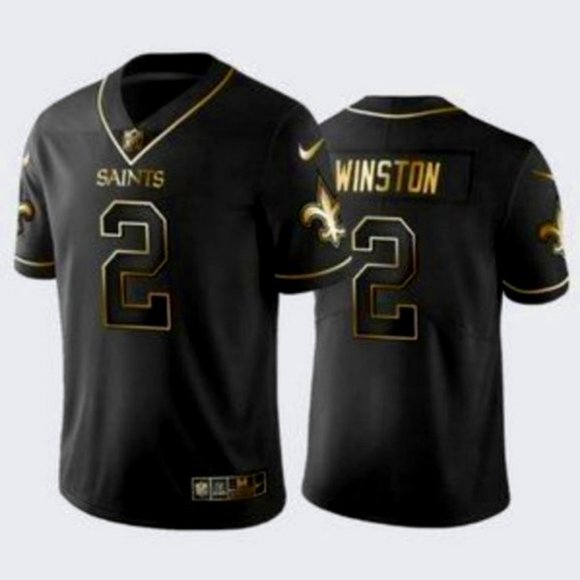 Men's New Orleans Saints #2 Jameis Winston Black Gold Stitched Jersey Men's New Orleans Saints #2 Jameis Winston Black Gold Stitched Jersey
